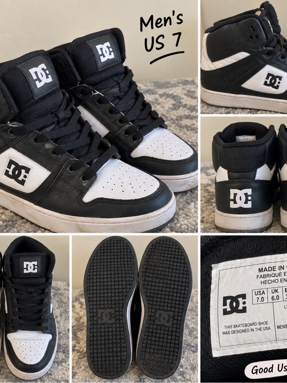 DC Men's Black and White High-Top Sneakers